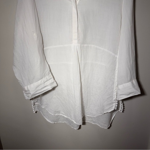 Zara White Lightweight Tunic Split Hem Pom Pom Detail Size Large - Picture 5 of 12